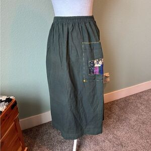 Handmade Green Cotton Patchwork Midi Skirt Size Medium